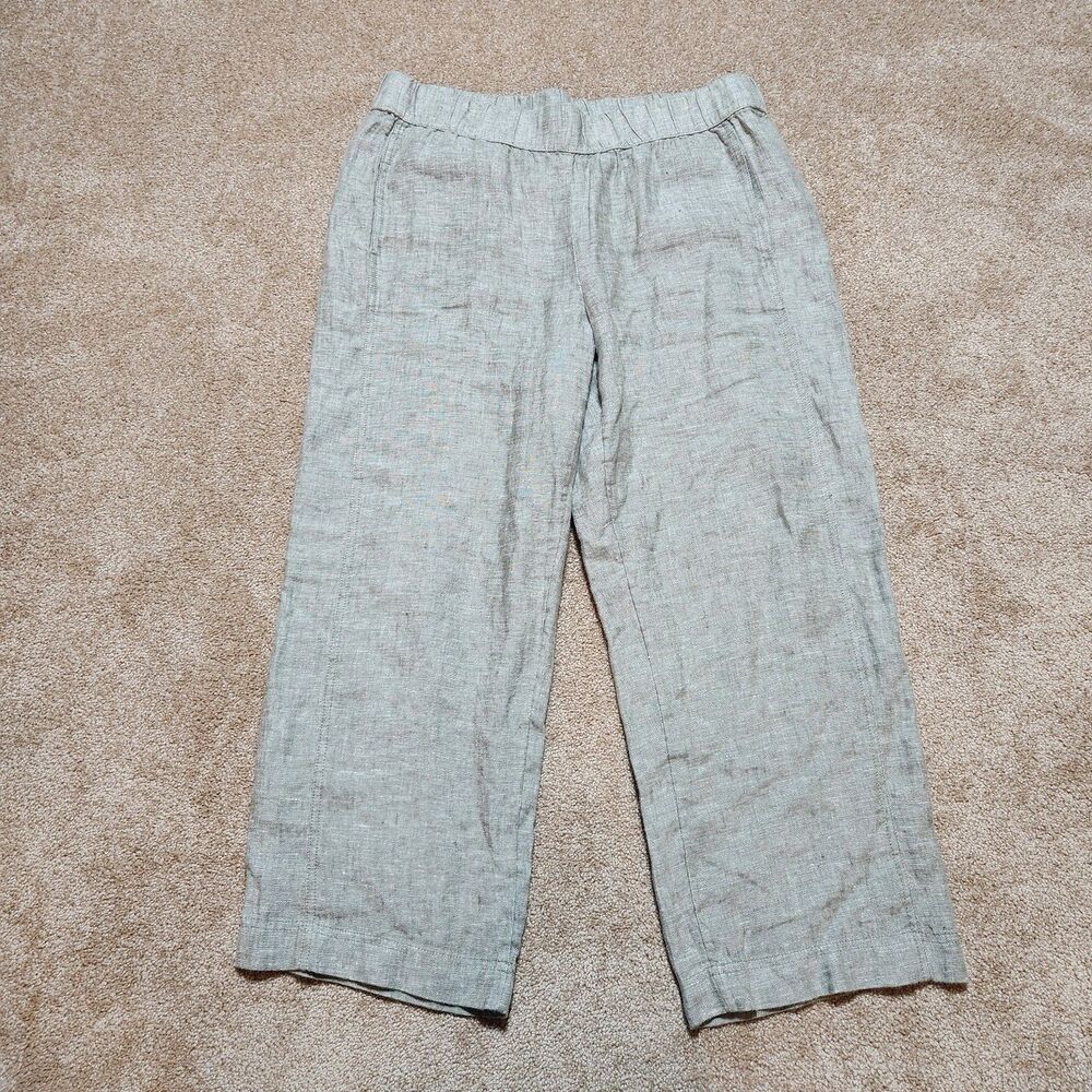 PureJill J. Jill Pants Women M Gray High Rise Pull On Cropped Wide Leg Linen
